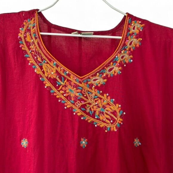 Embroidered Burgundy Kurti Midi Dress Cap Sleeves Floral Detail Size M‎ - L - Picture 5 of 6